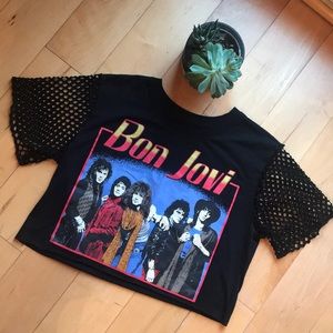Bon Jovi Net Sleeve Crop Top